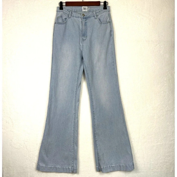 Princess Polly Light Blue Flare Jeans - Picture 1 of 11